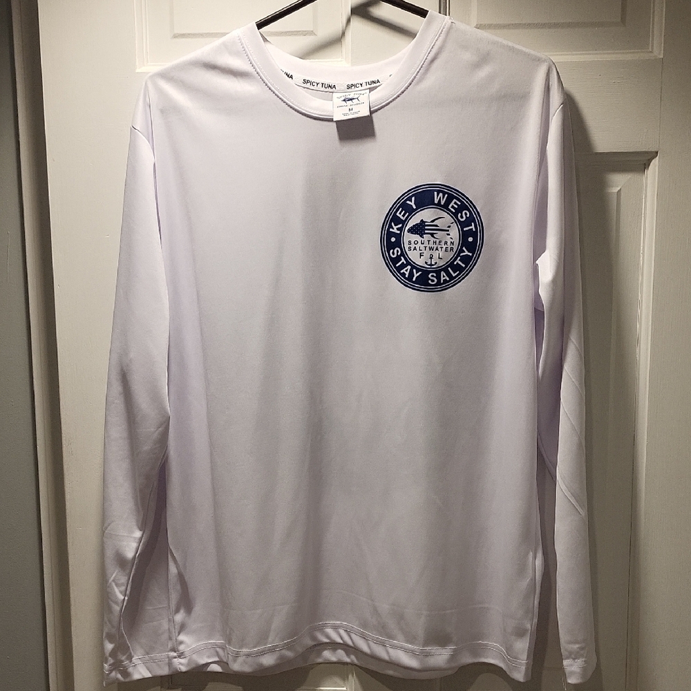 Key West White Long Sleeve Tee with Blue Graphic